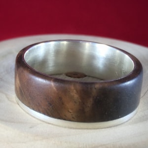 mens wood ring wood ring wooden ring wood wedding band Asymmetric Walnut Sterling Silver mens wood wedding band wood wedding band