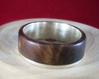 mens wood ring wood ring wooden ring wood wedding band Asymmetric Walnut Sterling Silver mens wood wedding band wood wedding band