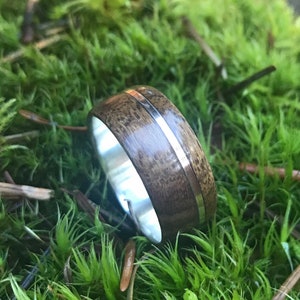 Mens wood wedding ring mens ring bronze and teak wood wedding band bronze and wood ring mens wedding band 5 year anniversary wood ring