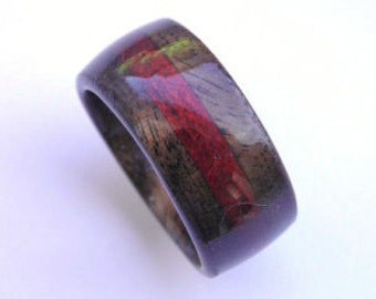 Walnut/Blood wood laminate ring, wood wedding band, mens wedding band, wooden wedding ring, colorful wood ring, red wood ring, wood ring