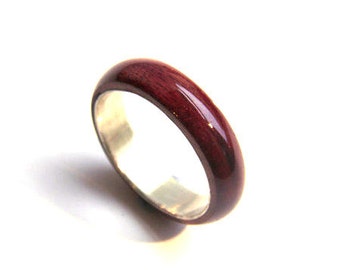 wooden ringpurple heart wood wedding band wood wedding ring cool ring for him unique ring promise ring wood and silver ring purple