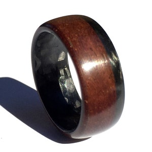 wood ring, mens ring, carbon fiber asymmetric ring, mens wedding band, wood wedding band, wooden ring, mens wood wedding ring,koa wood ring