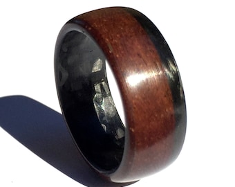 wood ring, mens ring, carbon fiber asymmetric ring, mens wedding band, wood wedding band, wooden ring, mens wood wedding ring,koa wood ring