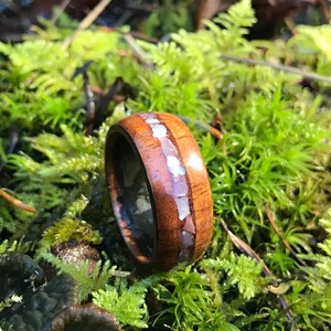 Koa with Mother of pearl inlay womens wood ring wood wedding band wooden ring mens wood wedding band koa wood ring womens wood wedding band