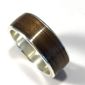 Mens wedding band, wood ring, wooden wedding band, wooden ring, walnut wedding ring, walnut band, wood and metal ring, walnut andsilver band