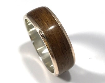 bronze wedding ring mens wedding band wood ring wood wedding band wooden bronze and teak ring wood and metal ring gift for sailor teak and