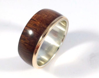 Mens wood ring wood ring wooden ring asymmetric Koa with Bronze mens wedding band wood wedding band mens wood wedding band