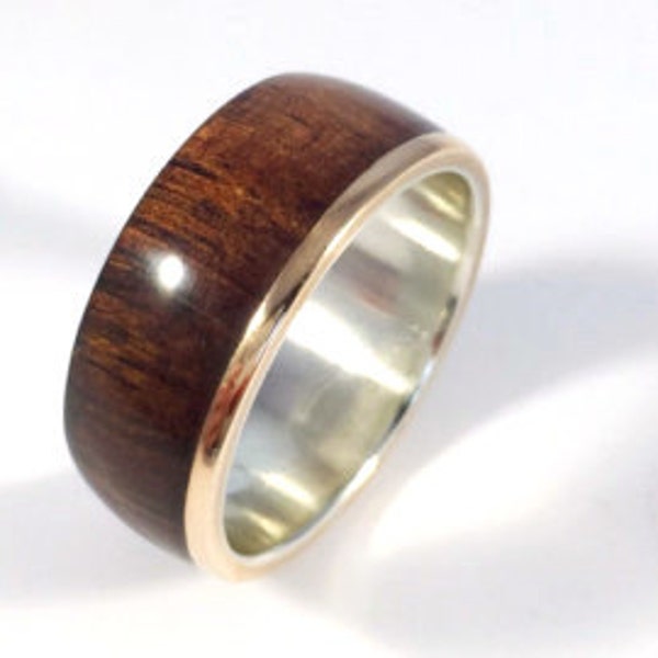 Mens wood ring wood ring wooden ring asymmetric Koa with Bronze mens wedding band wood wedding band mens wood wedding band