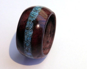 wood ring, turquoise ring, turquoise inlay, womens wood ring, wooden ring, boho ring, wood turquoise ring, turquoise wood ring,