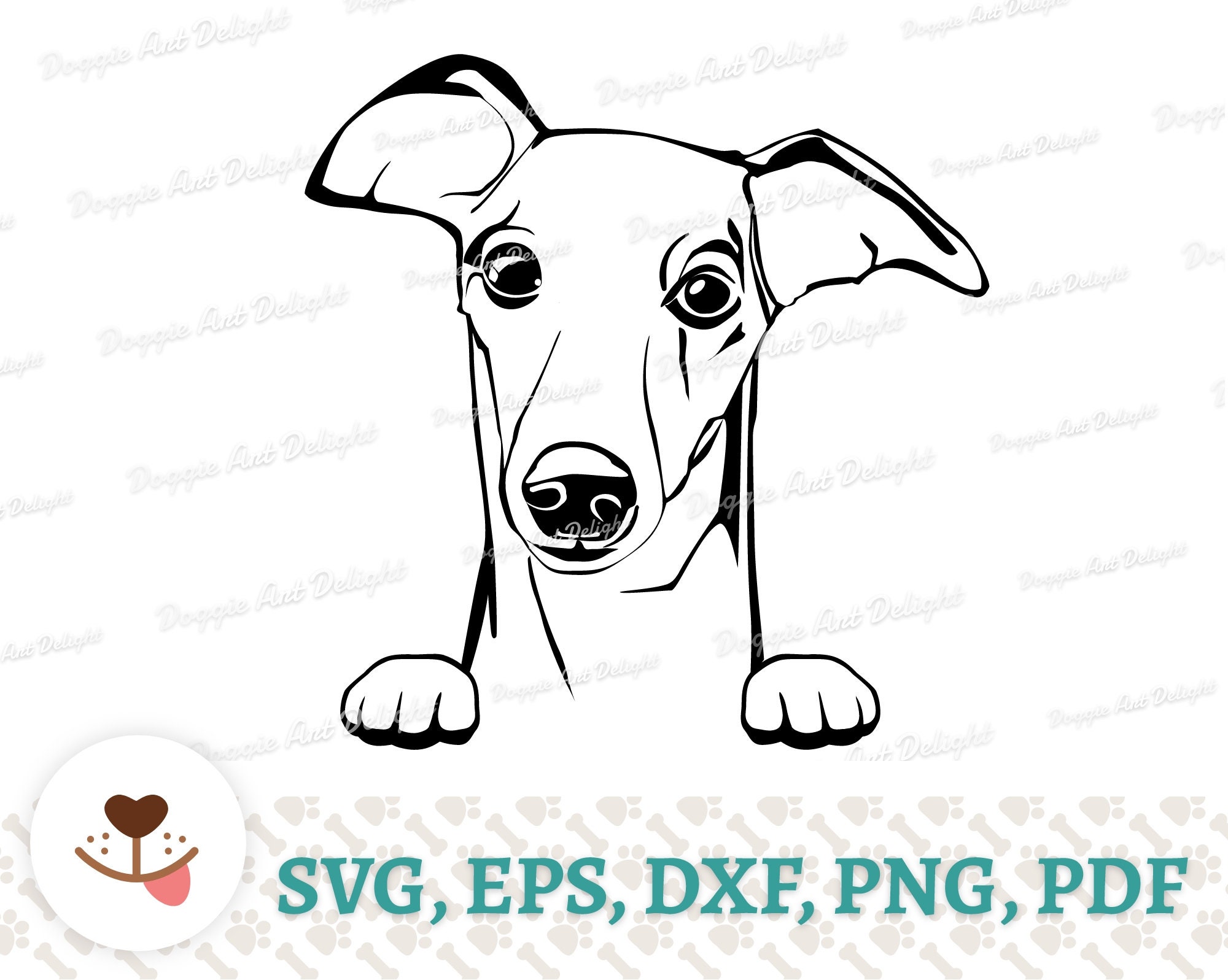Peeking Whippet Dog Svg Vector Art Cute Whippet With Paws | Etsy