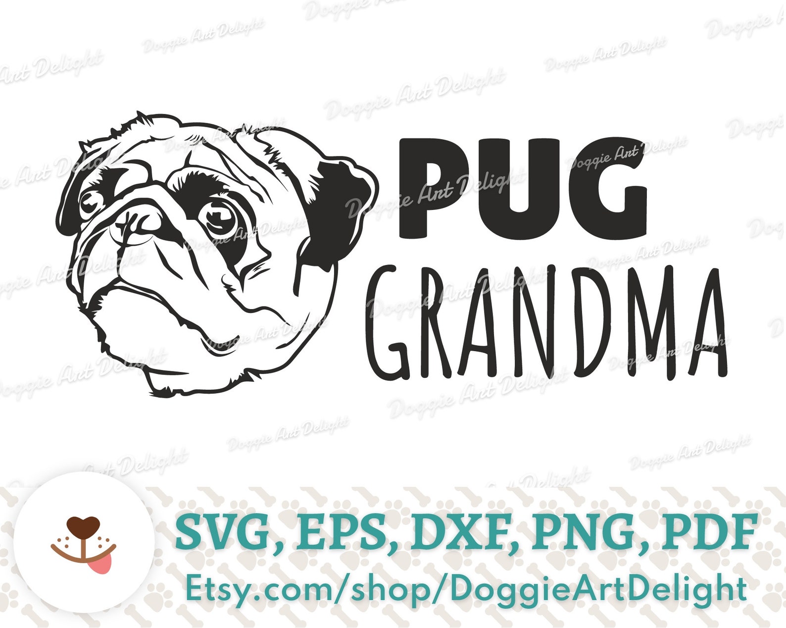 Download Pug Gradma Svg Vector Art Pug Dog Grandma Graphic Pug | Etsy