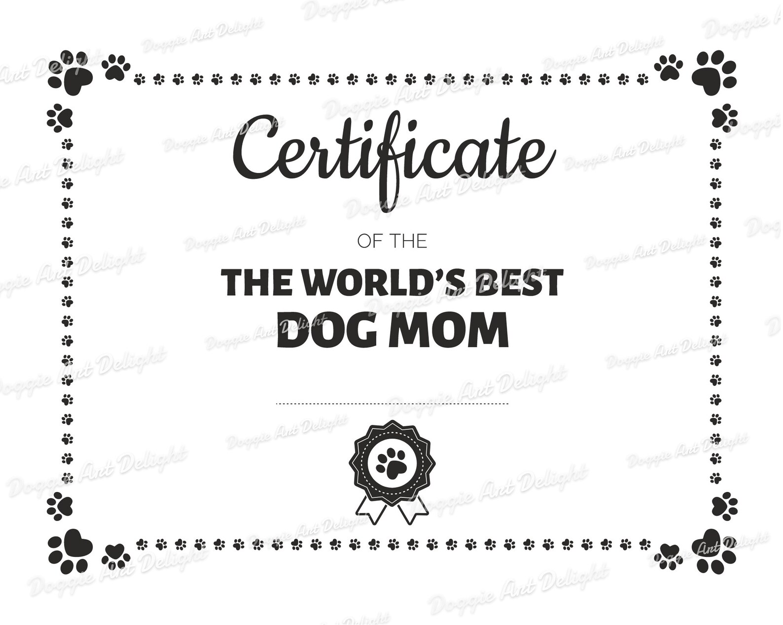 World's Best Dog Mom Printable Certificate Dog Mom Etsy