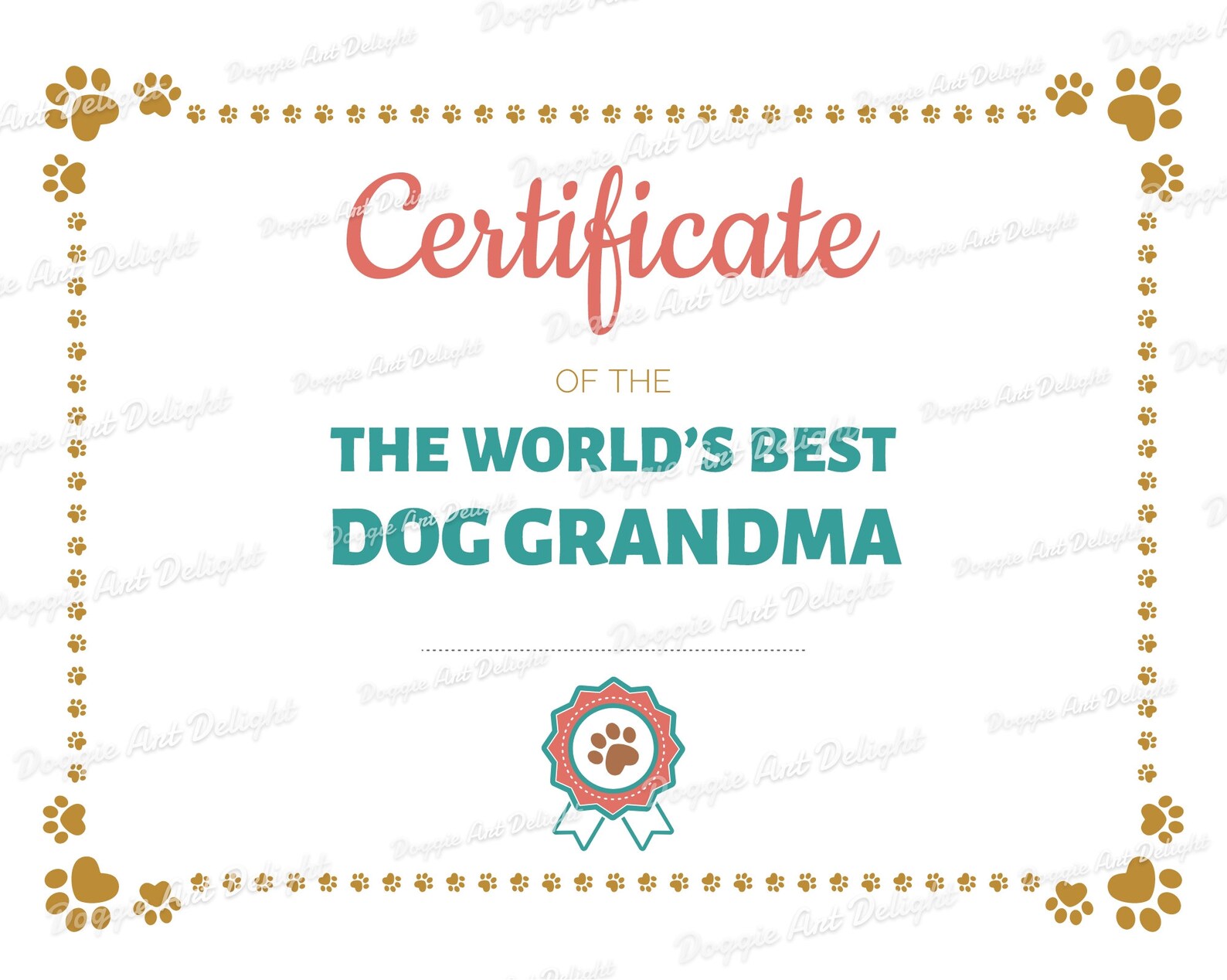 World's Best Dog Grandma Printable Certificate Funny Gift Etsy