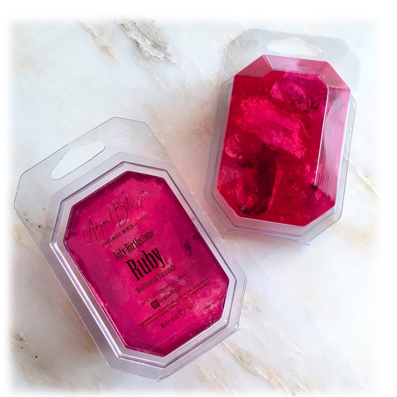 JULY/RUBY-Birthstone Mineral Soap Bar 4oz.FACETED image 2