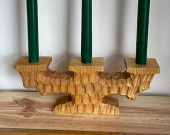 Vintage Hand Carved 3 Arm Wooden Candelabra, Harrods London