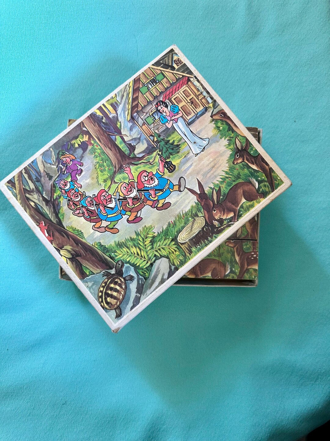 Vintage Snow White and the Seven Dwarfs Block Puzzle Set - Etsy