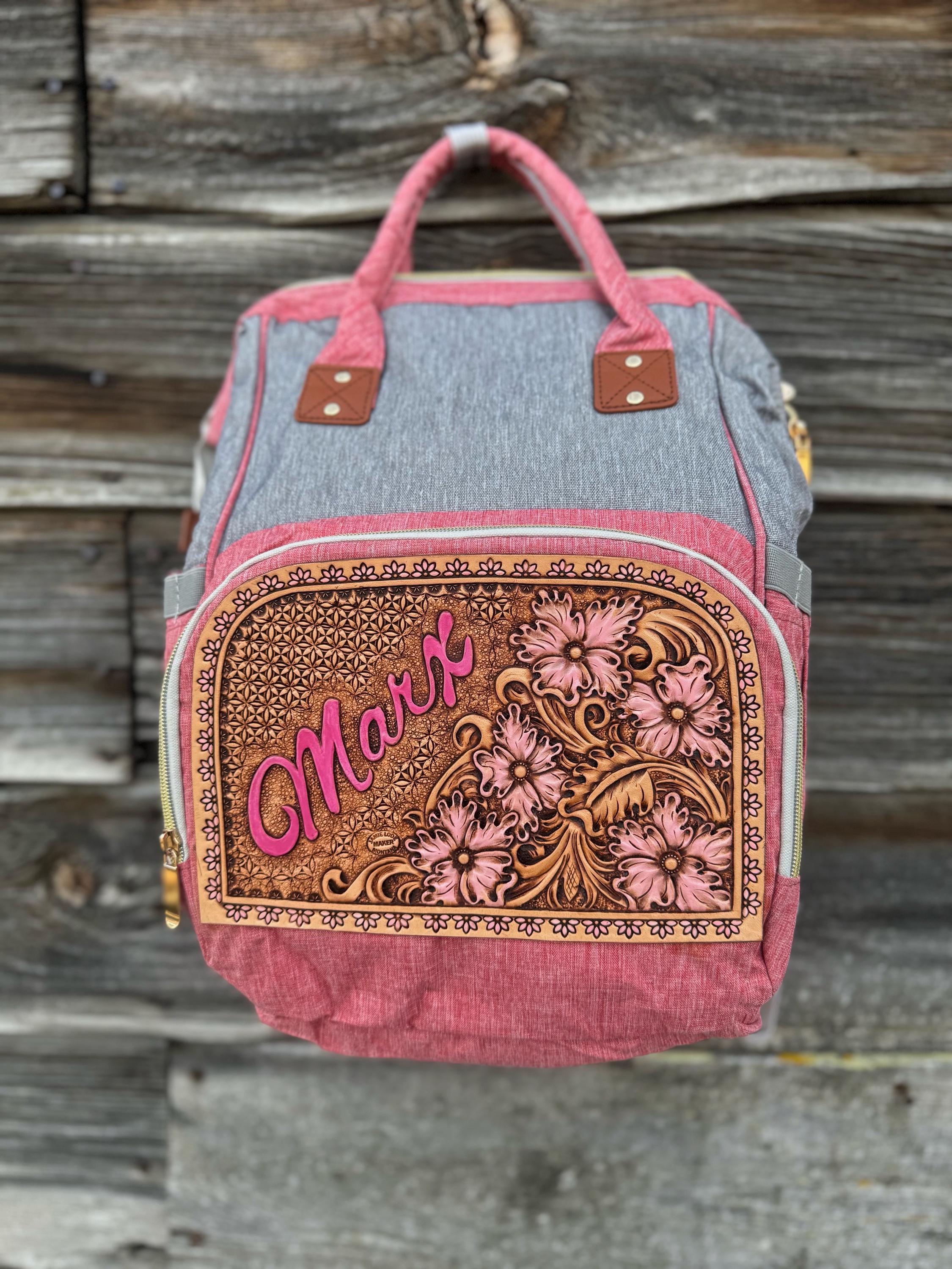 Custom Hand Tooled Leather Diaper Bag Backpack - Baby Cowboy Cowgirl Boy Girl