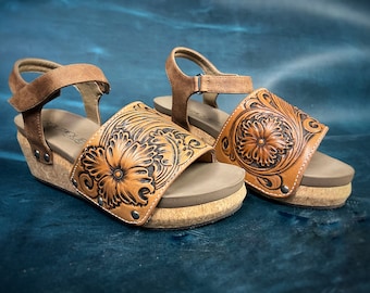 Custom Hand Tooled Leather High Heels, Ladies Shoes Size 9, Western Formal Wear