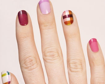 Rainbow Plaid + Tonal French Tip Semi-Cured UV Gel Nail Strips