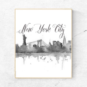 Watercolor New York City Art - NYC Print - Famous Landmark Wall Decor - World Cities - Travel Poster - NYC Skyline Print - Digital Artwork