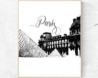 Watercolor Paris Louvre Wall Art - Louvre Print - Famous Landmark Wall Decor - World Cities - Travel Poster - Paris Print - Digital Artwork