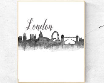 Watercolor London Wall Art - London Print - Famous Landmark Wall Decor - World Cities - Travel Poster - London Print - Digital Artwork