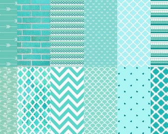 Turquoise Digital Paper Pack - Nice turquoise backgrounds, vintage, texture patterns - Great for scrapbooking projects