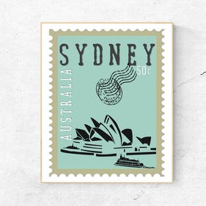 Aquarell Teal Sydney Briefmarke Wandkunst - Sydney Print - berühmtes Wahrzeichen - Wand-Dekor - Weltstädte - Reiseplakat - digitale Kunst