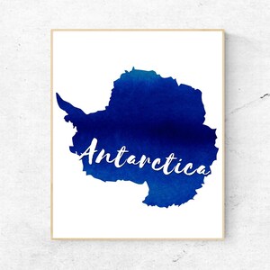 Watercolor Blue Antarctica Word Wall Art - Antarctica Print - Wall Decor - World Country - Travel Poster  - Digital Artwork