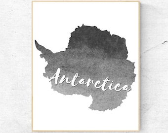 Watercolor Gray Antarctica Word Wall Art - Antarctica Print - Wall Decor - World Country - Travel Poster  - Digital Artwork