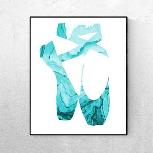 Arte de parede turquesa de sapatilhas de balé - Arte - Aquarela imprimível - Pôster minimalista moderno - Sinal imprimível - Impressão digital