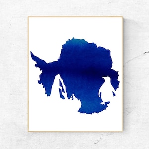 Watercolor Blue Antarctica Continent Wall Art - Antarctica Print - Wall Decor - World Country - Travel Poster  - Digital Artwork