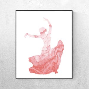 Spanish Dancer Coral Wall Art  - Art - Printable Watercolor - Modern Minimalist Poster - Printable Sign - Digital Print