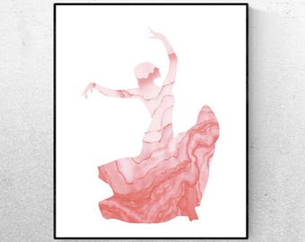 Spanish Dancer Coral Wall Art  - Art - Printable Watercolor - Modern Minimalist Poster - Printable Sign - Digital Print