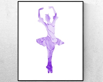 Ballerina Dancer Purple Wall Art  - Art - Printable Watercolor - Modern Minimalist Poster - Printable Sign - Digital Print