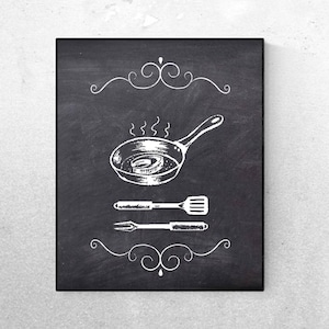 Frying Pan With Knife, Spoon And Fork Chalkboard Wall Art - Chalkboard Kitchen Printable Wall Art -  Family /Food /Love Quote - Digital Art