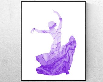 Spanish Dancer Purple Wall Art  - Art - Printable Watercolor - Modern Minimalist Poster - Printable Sign - Digital Print