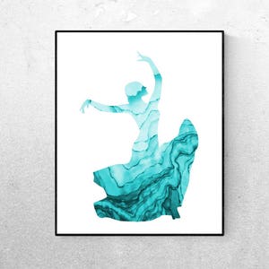 Spanish Dancer Turquoise Wall Art  - Art - Printable Watercolor - Modern Minimalist Poster - Printable Sign - Digital Print