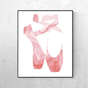 Arte de parede coral de sapatilhas de balé - Arte - Aquarela imprimível - Pôster minimalista moderno - Sinal imprimível - Impressão digital