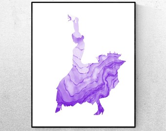 Flamenco Dancer Purple Wall Art  - Art - Printable Watercolor - Modern Minimalist Poster - Printable Sign - Digital Print