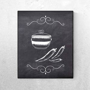 Bowl & Chillies Chalkboard Printable Wall Art - Chalkboard Kitchen Printable Wall Art -  Family /Food /Love Quote - Digital Art