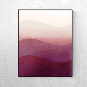 Ombre Wellen Abstrakte rosa Wandkunst - Wellenförmige Streifen - Abstrakte druckbare Wandkunst - Digitales Kunstwerk - Digitaldruck