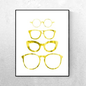 Gafas de ojos Arte de pared amarilla - Arte - Acuarela imprimible - Impresión de gafas - Decoración del hogar - Signo imprimible - Impresión digital