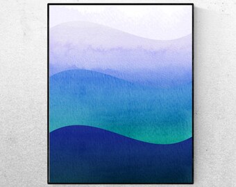 Ombre Waves Abstract Blue Green Wall Art - Wavy Stripes - Abstract Printable -  Wall Art  - Digital Artwork - Digital Print