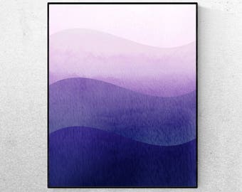 Ombre Waves Abstract Purple Wall Art - Wavy Stripes - Abstract Printable -  Wall Art  - Digital Artwork - Digital Print