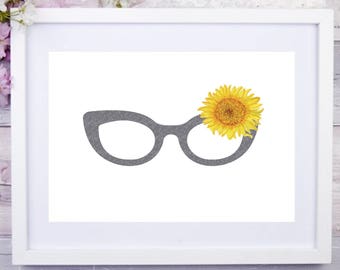 Eyewear Flowers Grey Wall Art - Optician/ Optometrist Art - Printable Watercolor -  Home Decor - Printable Sign - Digital Print