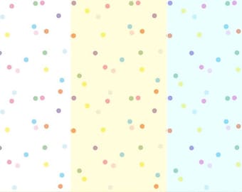 Könnte beinhalten: Ein Set mit 12 digitalen Papiermustern mit verschiedenen Polka-Dot-Designs. Die Muster umfassen verschiedene Farben und Größen von Punkten auf einer Vielzahl von Hintergründen, darunter Weiß, Gelb, Blau und Grün.