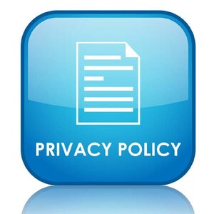 May include: A blue square button with rounded corners and a white icon of a document with lines of text. The text "PRIVACY POLICY" is below the icon.