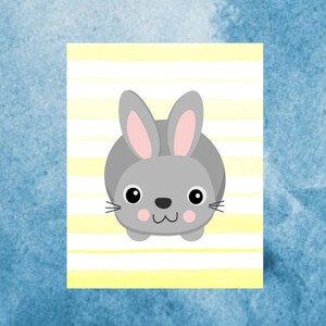 DIGITAL WALL ART- Baby Bunny Over Yellow Stripes - Nursery Decor