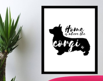 MINIMALIST- Home Is Where The Corgi Is- Quote- Wall Art